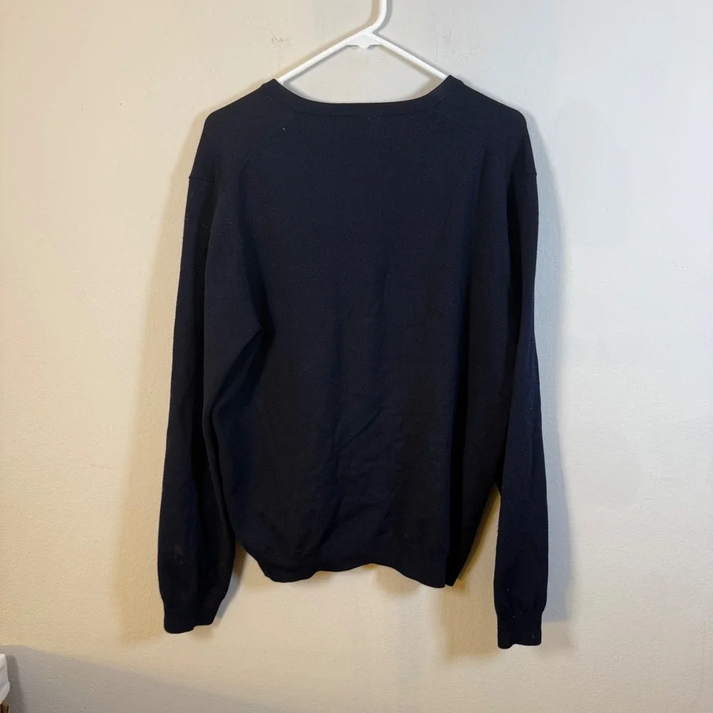 Brooks Brothers 346 Mens Navy Blue Merino Wool Blend Stretch V-Neck Sweater L